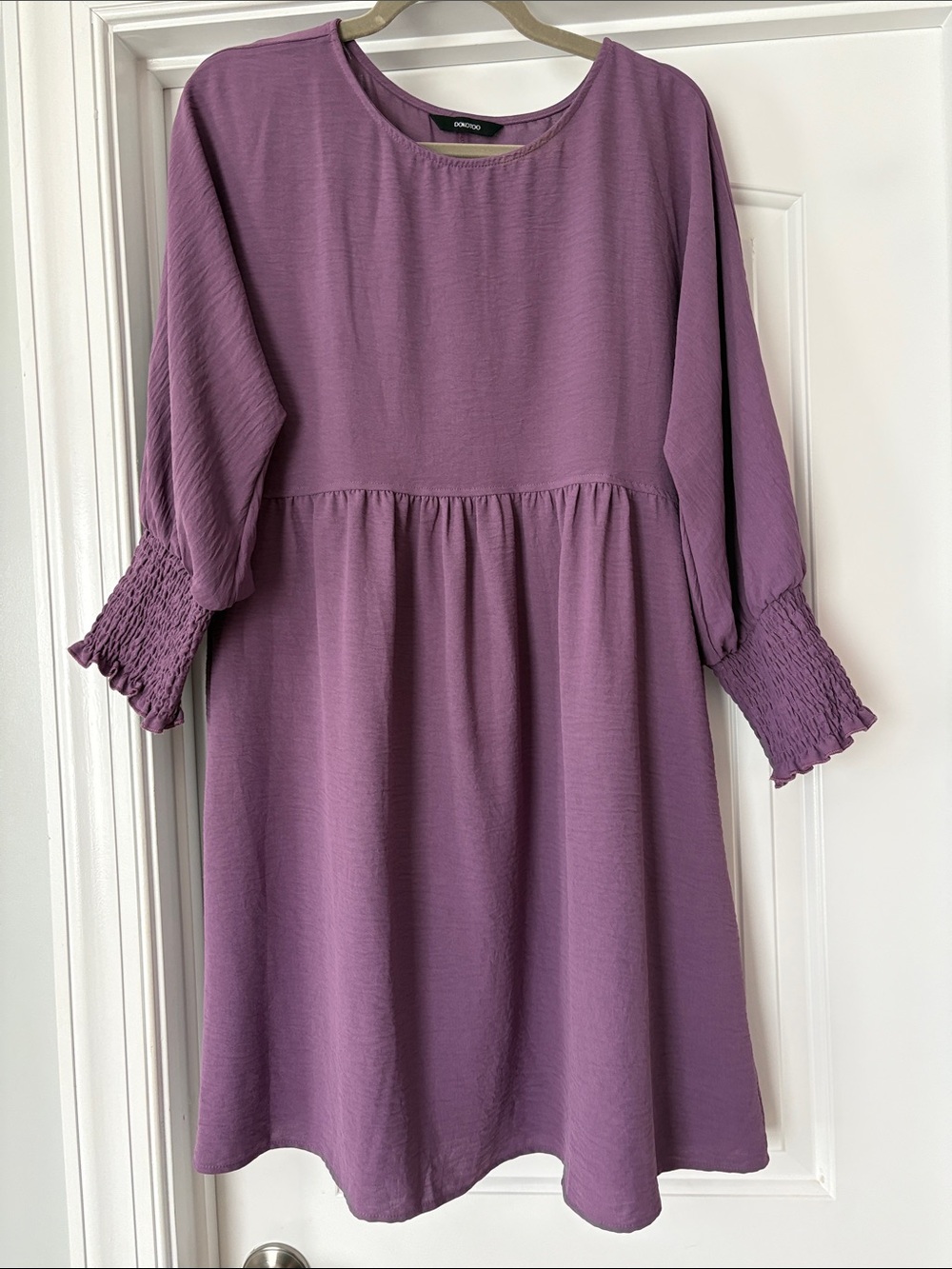 Smocked-Sleeve Midi Dress in Lavender Purple